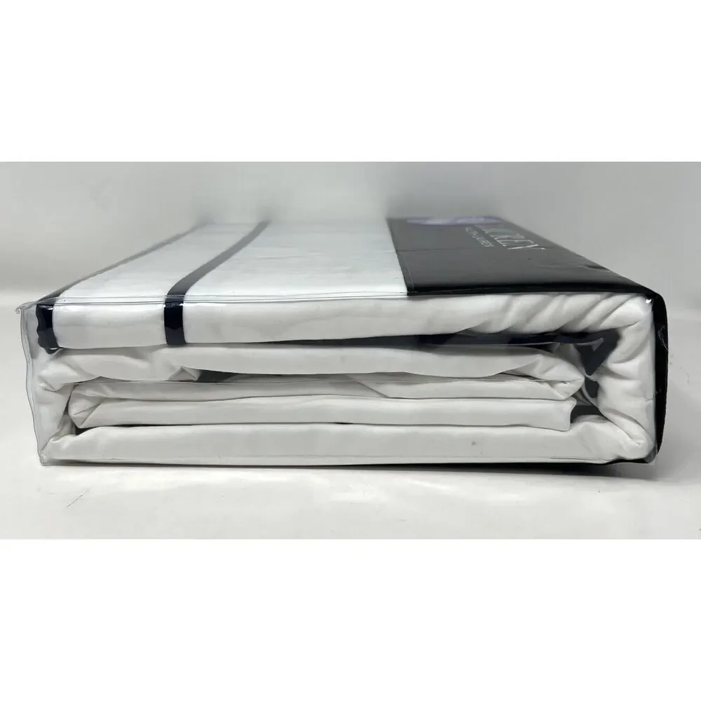 Ralph Lauren Spencer Border Sateen Full/Queen Duvet Cover NAVY White Blue NIP